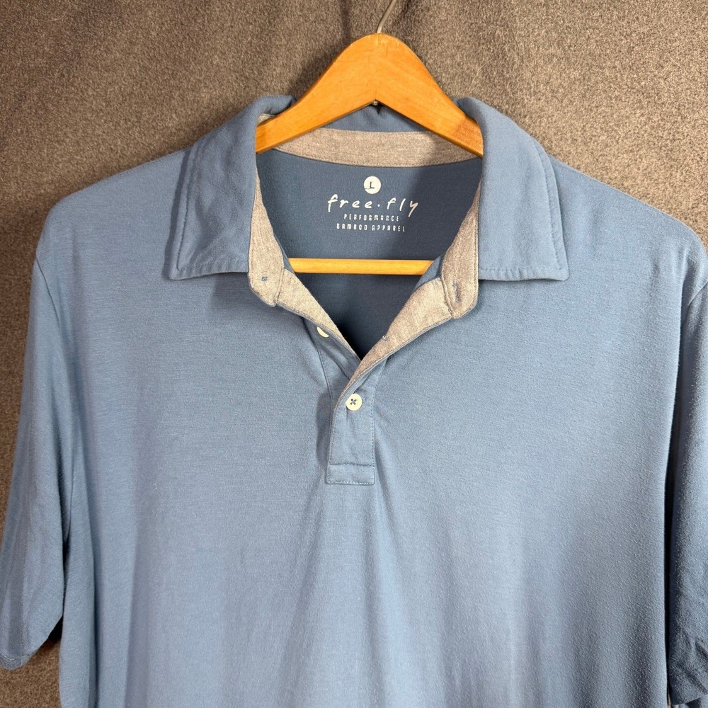 Free Fly Mens Bamboo Performance Polo Shirt Blue Short Sleeve Size Large